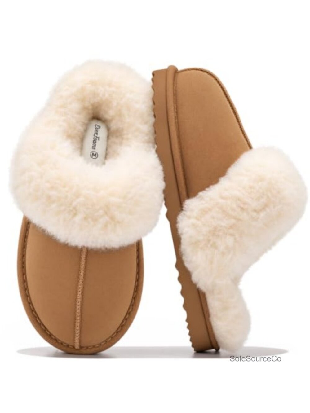 Genuine Leather Wool Lined House Slippers Plush Collar